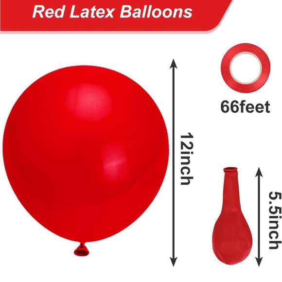 RUBFAC 135pcs Red Balloons 12 Inch Premium Red Balloons and Ribbon, - Picture 3 of 6